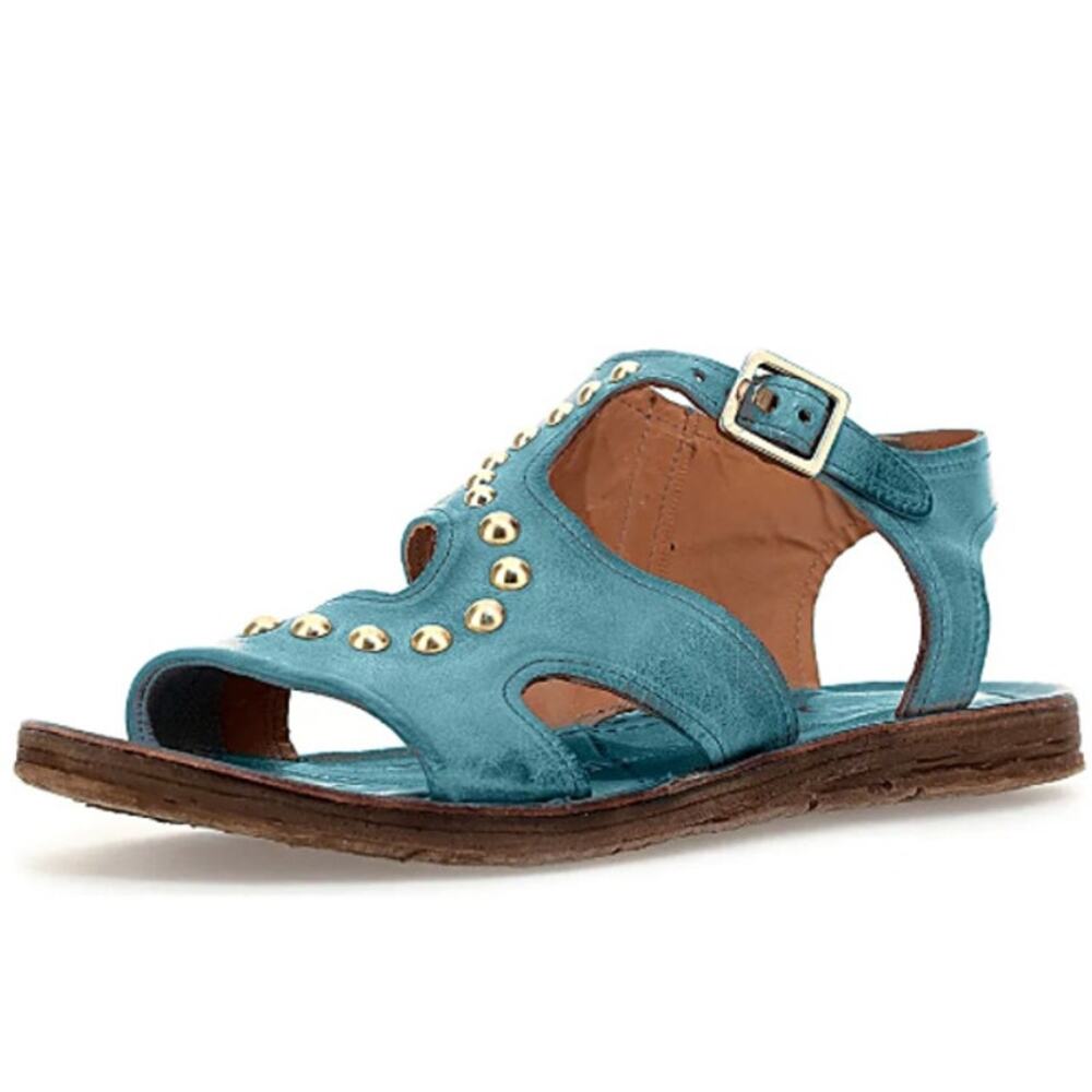 A.S.98 Romy Emerald Dome Stud Leather Sandals Sz 42